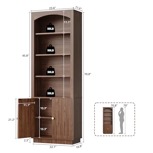 Book Shelf and Bookcases with Doors & Cabinet, Walnut Brown, view 5