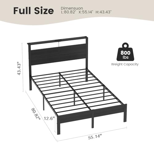 Full Size Metal Bed Frame with Storage Headboard, LED Lights, view 3