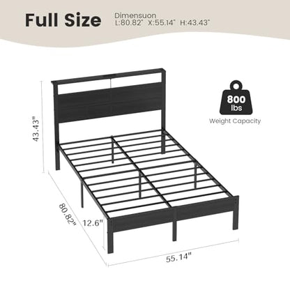 Full Size Metal Bed Frame with Storage Headboard, LED Lights, view 3