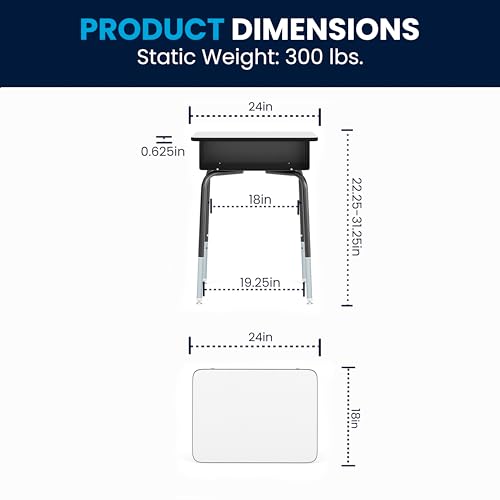Billie Student Desk - Gray Open Front Metal School Desk - 24"W x 18"D Adjustable Height, Durable Desk for School or Remote Learning, Set of 5