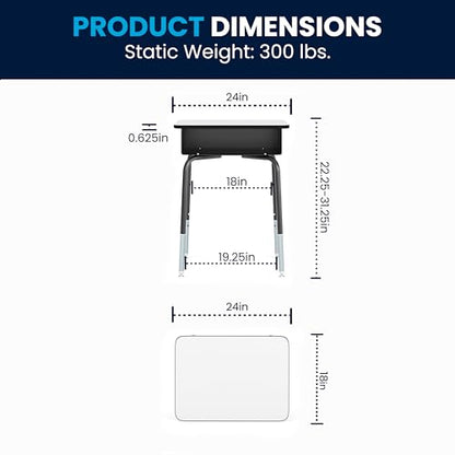 Billie Student Desk - Gray Open Front Metal School Desk - 24"W x 18"D Adjustable Height, Durable Desk for School or Remote Learning, Set of 5