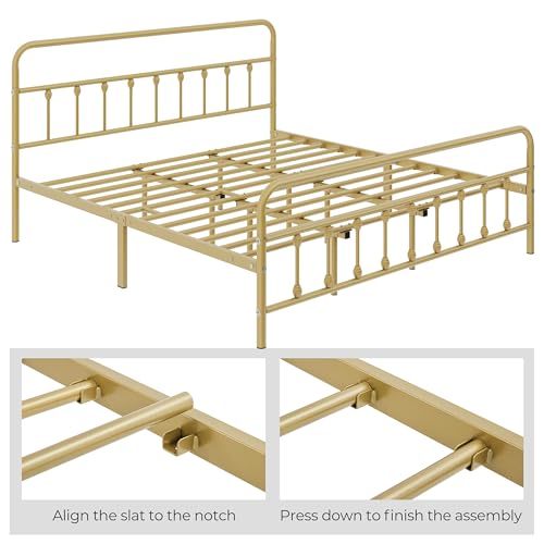 King Metal Bed Frame, Victorian Style Headboard, Antique Gold, view 7