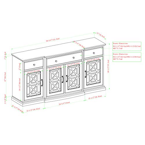 Modern Wood Glass Door Buffet Sideboard Living Room Entryway Serving Storage Cabinet Doors Dining Room Console, 60 Inch, Dark Teal