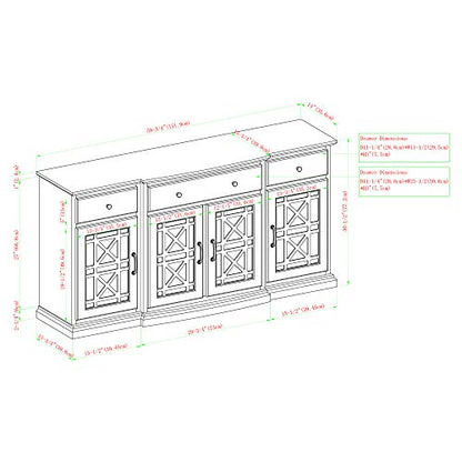 Modern Wood Glass Door Buffet Sideboard Living Room Entryway Serving Storage Cabinet Doors Dining Room Console, 60 Inch, Dark Teal