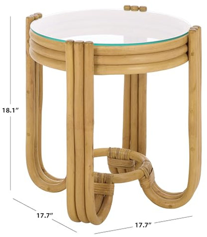 SAFAVIEH Furniture - Bilian Round Accent Table - Natural Rattan - Fully Assembled - Ideal for Living Room, Bedroom, 17.7" W x 17.7" D x 18" H (ACC9900B)