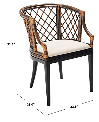 SAFAVIEH Furniture - Carlotta Rattan Arm Chair - Brown & Black - Solid Wood - Coastal Open-Arm Design - Ideal for Living Room, Sunroom, Bedroom (SEA4013C)