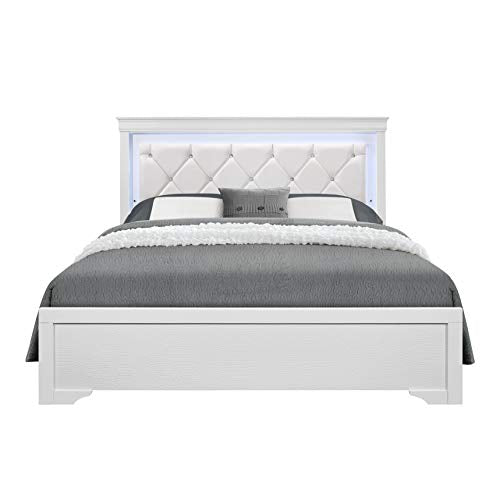 Overstock Global Furniture USA Pompei Metallic White Queen Bed w/LED Light