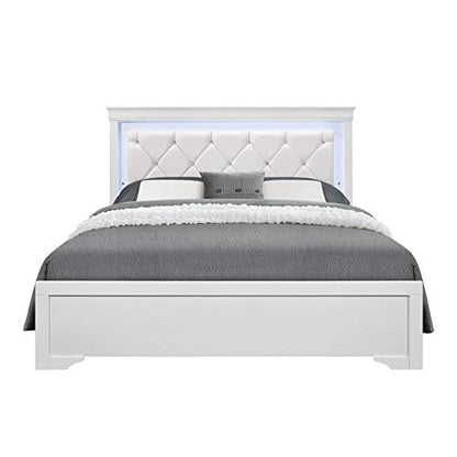 Overstock Global Furniture USA Pompei Metallic White Queen Bed w/LED Light