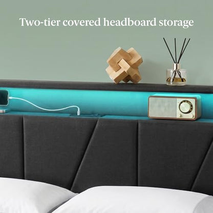 Zinus Maya Upholstered Platform Bed Frame, RGB LED Lights, Queen, view 4