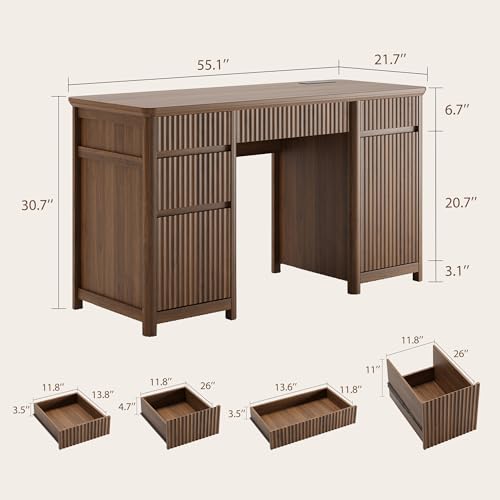55" Fluted Executive Desk with Drawers & Charging Station, view 3