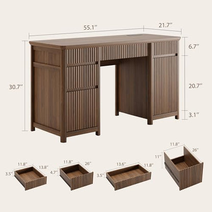 55" Fluted Executive Desk with Drawers & Charging Station, view 3