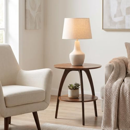 Retro Modern Solid Grain Side Table in Nutmeg and Espresso for Living Room, view 2