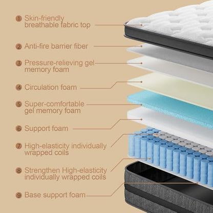 Full Size Mattress 12 Inch Full Mattress Hybrid with Memory Foam and Pocket Springs for Motion Isolation Breathable and Cooling Comfort Medium Firm Support Fiberglass Free