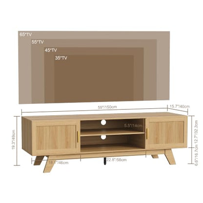59.5" Fluted TV Stands for 65 Inch TV, Mid Century Modern, view 3