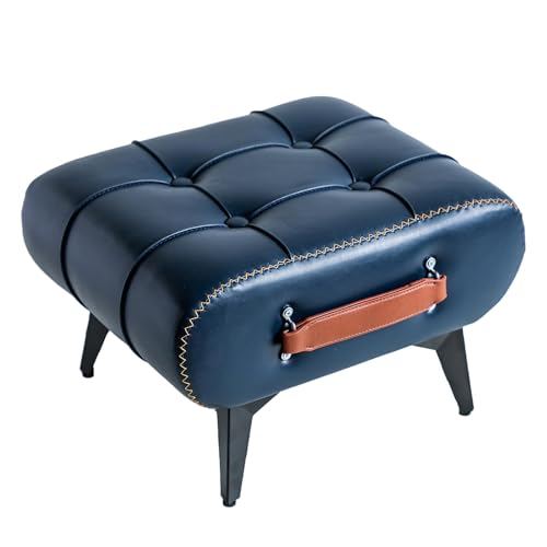 Small Footstool Ottoman - Stylish and Functional Faux Leather Footrest for Extra Seating in Living Room, Entryway, or Office