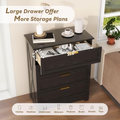 Modern Wide Wooden Chest of Drawers, Dresser for Closet, Black, view 4