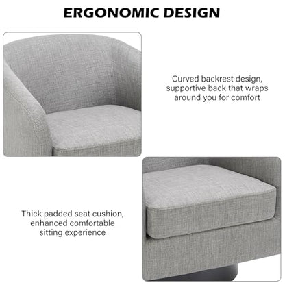 Swivel Barrel Accent Chair, Modern Round Linen Arm Chair for Living Room, Bedroom, Comfy Club Reading Chairs for Adults（Linen Fabric, Light Grey, Set of 1