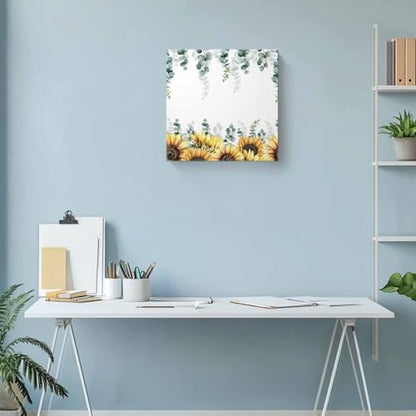 Sunflower Eucalyptus Wall Art Decor for Living Room Bedroom Kitchen Office Hotel, Farmhouse Weeping Botanical Wooden Framed Canvas Picture Oil Painting with Wrapped Design - Ready To Hang 8"x8"