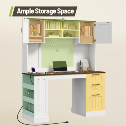 65''H Farmhouse Computer Desk with Hutch, Charging Station, view 8