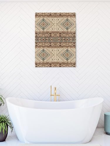 NuYeBiofx Southwest Ethnic Retro Brown Canvas Wall Art Prints,40"x28" Framed Picture Artwork Abstract Boho Geometric Printed Canvas Oil Painting for Living Room Bedroom Office,Ready to Hang