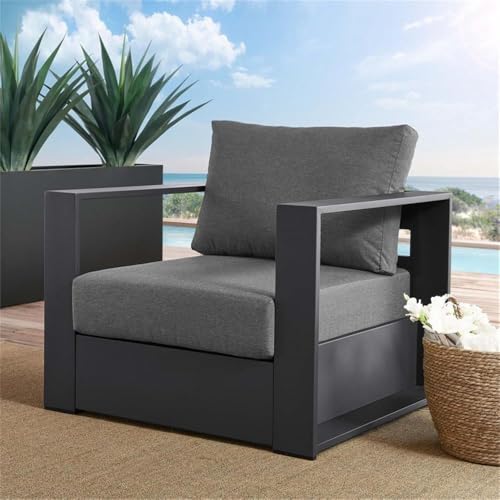 Tahoe Aluminum Outdoor Patio Armchair in Gray Charcoal
