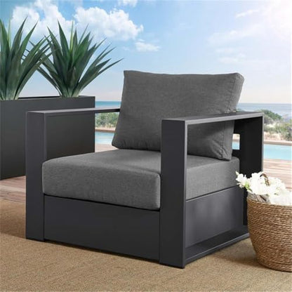 Tahoe Aluminum Outdoor Patio Armchair in Gray Charcoal