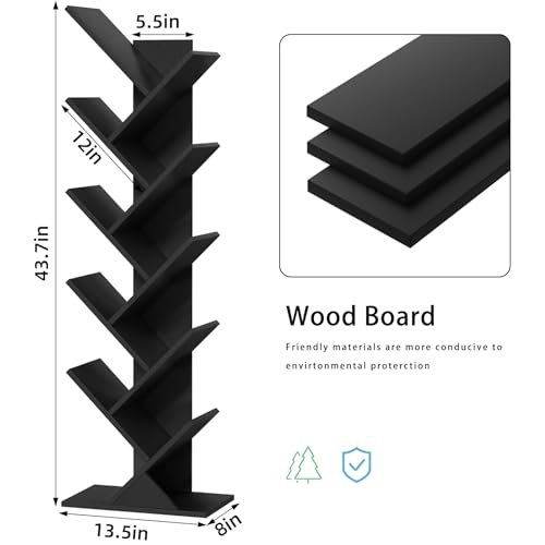 10 Tier Tree Book Shelf, Floor Standing Wood Bookshelf for Narrow Space, view 4