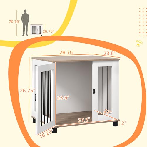 Dog Crate Furniture with Lockable Door for Medium Dogs, Walnut Brown, view 8