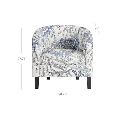 Accent Barrel Arm Chair, Modern Comfy Upholstered Tufted Club Chair with Sturdy Legs and Linen Fabric for Bedroom Living Room - Blue Coral
