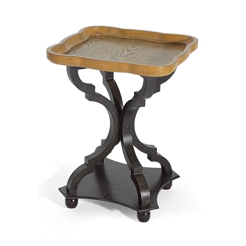 Black and natural hourglass small end table with lipped top, view 6