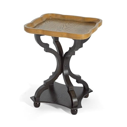 Black and natural hourglass small end table with lipped top, view 6