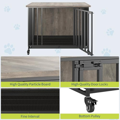 Heavy Duty Dog Crate Furniture with Wheels, view 5