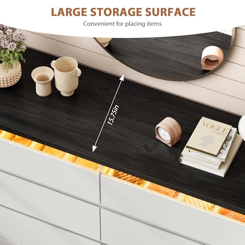 White 6 Drawer Dresser for Bedroom with LED Light & Deep Drawers, view 9
