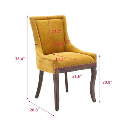 Fabric Vintage Upholstered Side Chairs Set of 6, Farmhouse Solid Wood Kitchen Dining Room Chairs with Nailheads Legs (Fabric Golden Yellow)