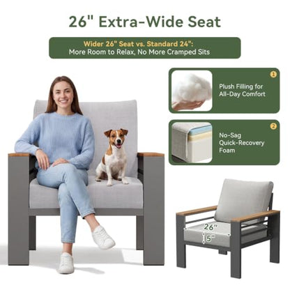 Patio Furniture Set, Aluminum Patio Set with Fire Pit Table and 5" Thicken & Washable Cushion, Waterproof Outdoor Furniture, Outdoor Couch Sectional for Backyard (7 Seats/F, Grey)