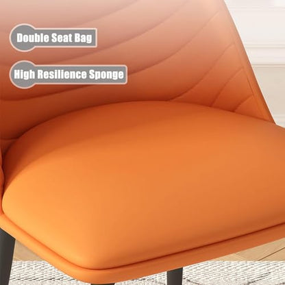 Popular Soft Seat and Back Kitchen Chairs with Sturdy Metal Legs PU Leather Chairs Set of 2(Color:Orange)