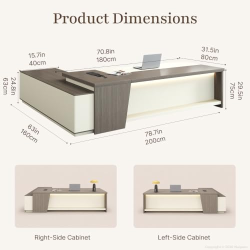 79" Executive L-Shaped Desk, 2" Top, LED, Power, Left Return, view 3