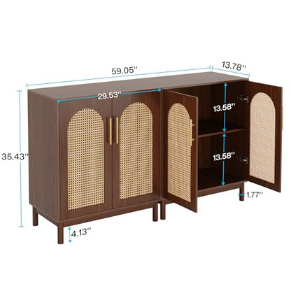 Set of 2 Rattan Sideboard, 59” Buffet Cabinet with Storage, view 3