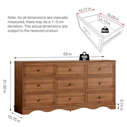 9 Drawer Dresser, 63" Wide Mid Century Chest of Drawers, view 3