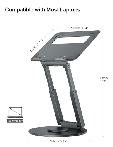 Telescopic Laptop Stand for Desk with 360° Swivel Base, Sit to Stand, view 5