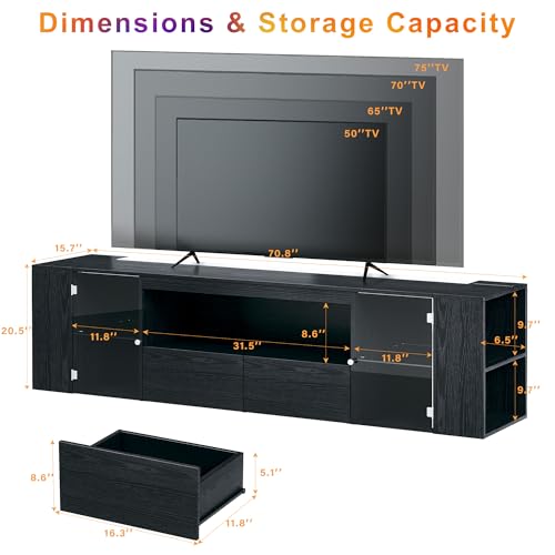 75 inch TV Stand, Entertainment Center with LED Light, view 3