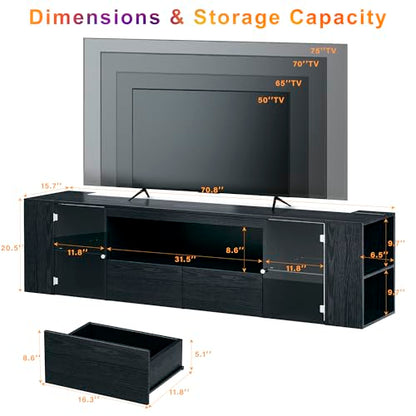 75 inch TV Stand, Entertainment Center with LED Light, view 3
