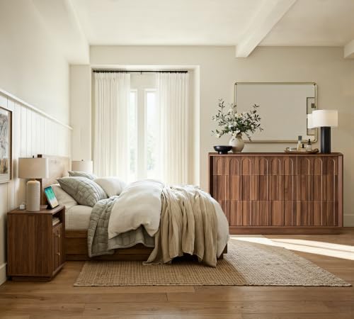 55" Wide 9 Drawer Dresser for Bedroom, Arched Design, Walnut, view 6