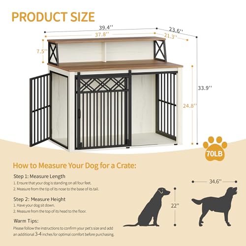 39.4'' L Dog Crate Furniture, Dog Kennel Indoor with Storage Shelf, view 3
