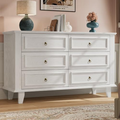 6 Drawers Dresser, 47.2" Wide Chest of Drawers, White, view 2
