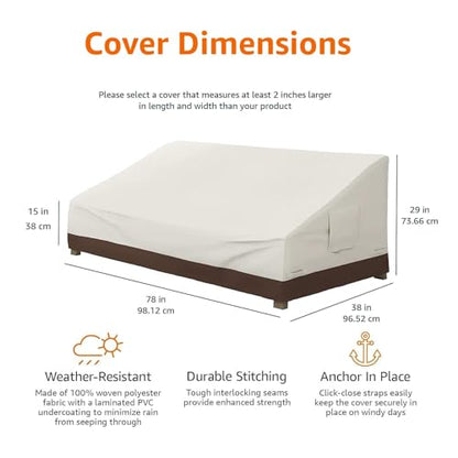 3-Seater Outdoor Couch and Patio Furniture Cover, Waterproof Lounge Sofa Cover, UV Resistant, Click-Close Straps, 78" x 38" x 29", Beige/Tan