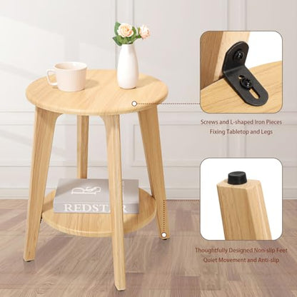 End Table Small Round Side Table with 2 Storage Shelves Walnut End Tables Accent Sofa Bedside Table Modern Night Stand for Living Room Bedroom Small Spaces