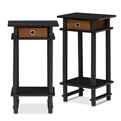 Turn-N-Tube End Table, 2-Pack, Espresso | Tall Narrow Modern End Table with Storage Bin, Open Shelf Night Stand, Bedside Table, for Living Room, Bedroom