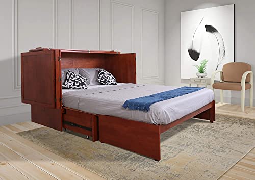 Daily Delight Murphy Cabinet Chest Bed with Charging Station & 6" Memory Foam Mattress, Queen (Cherry)
