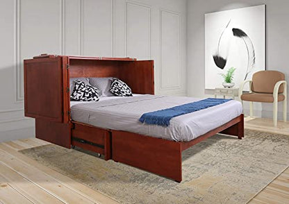 Daily Delight Murphy Cabinet Chest Bed with Charging Station & 6" Memory Foam Mattress, Queen (Cherry)